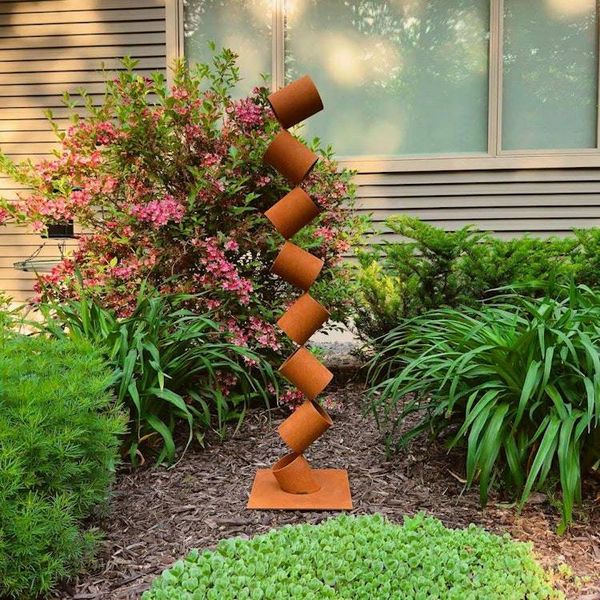 Alternate image for 48 Rusted Steel Garden Sculpture | Modern Metal Yard Art | Abstract Outdoor Sculpture | Freestanding Landscape Accent