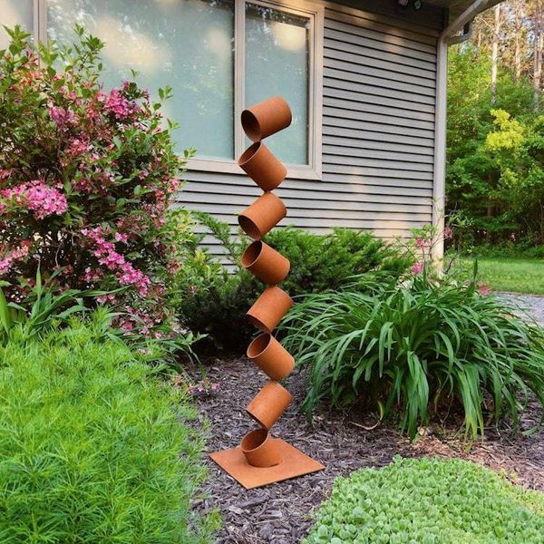 Alternate image for 48 Rusted Steel Garden Sculpture | Modern Metal Yard Art | Abstract Outdoor Sculpture | Freestanding Landscape Accent
