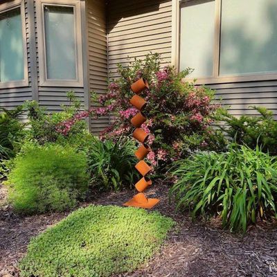 Alternate image for 48 Rusted Steel Garden Sculpture | Modern Metal Yard Art | Abstract Outdoor Sculpture | Freestanding Landscape Accent