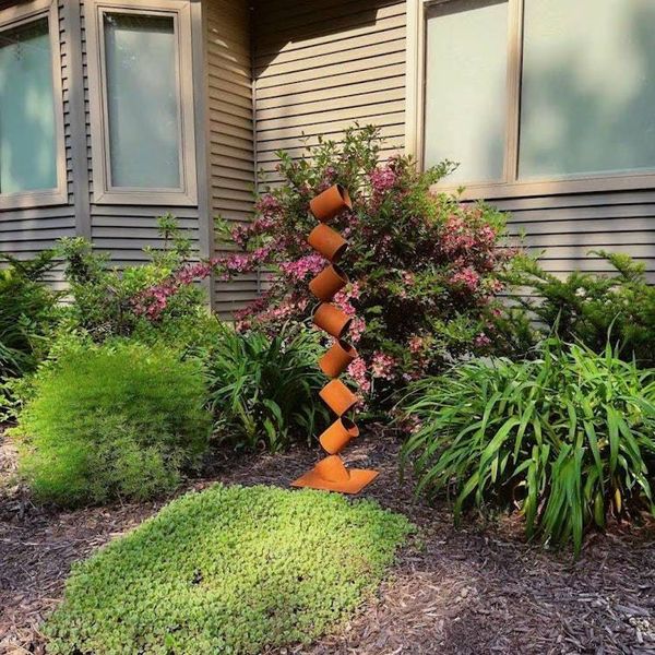 Alternate image for 48 Rusted Steel Garden Sculpture | Modern Metal Yard Art | Abstract Outdoor Sculpture | Freestanding Landscape Accent