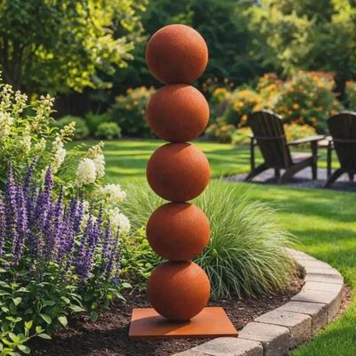 Alternate image for 30 Rusted Steel Sphere Garden Sculpture | Modern Outdoor Garden Art | Minimalist Yard Sculpture | Freestanding Metal Sculpture