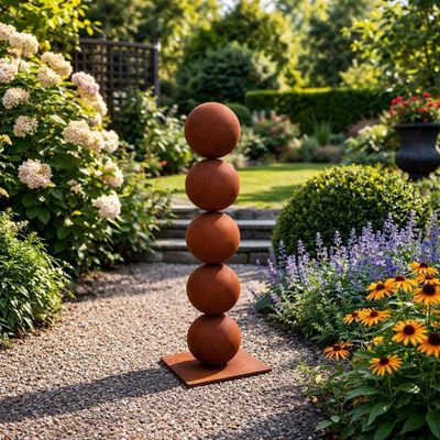Alternate image for 30 Rusted Steel Sphere Garden Sculpture | Modern Outdoor Garden Art | Minimalist Yard Sculpture | Freestanding Metal Sculpture
