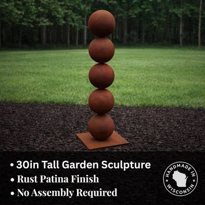 Alternate image for 30 Rusted Steel Sphere Garden Sculpture | Modern Outdoor Garden Art | Minimalist Yard Sculpture | Freestanding Metal Sculpture