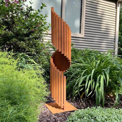 Alternate image for Modern Rusted Steel Garden Sculpture | Abstract Metal Yard Art | Contemporary Outdoor Landscape Sculpture