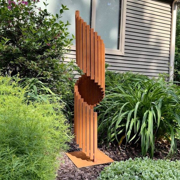 Alternate image for Modern Rusted Steel Garden Sculpture | Abstract Metal Yard Art | Contemporary Outdoor Landscape Sculpture
