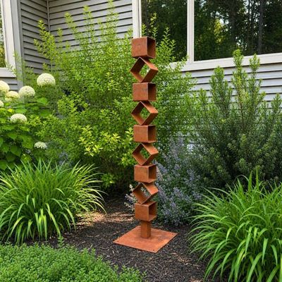 Alternate image for 46 Modern Rusted Steel Garden Sculpture | Geometric Outdoor Yard Art | Contemporary Landscape Decor