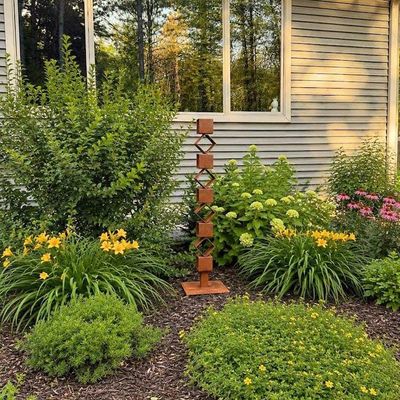 Alternate image for 46 Modern Rusted Steel Garden Sculpture | Geometric Outdoor Yard Art | Contemporary Landscape Decor
