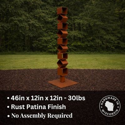Alternate image for 46 Modern Rusted Steel Garden Sculpture | Geometric Outdoor Yard Art | Contemporary Landscape Decor