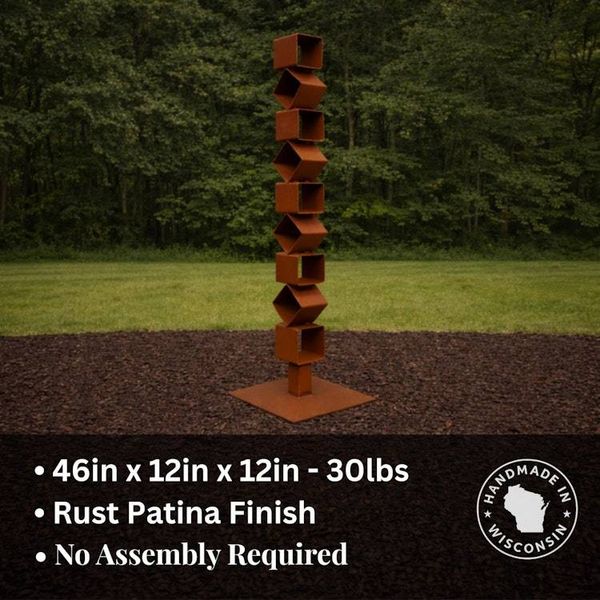 Alternate image for 46 Modern Rusted Steel Garden Sculpture | Geometric Outdoor Yard Art | Contemporary Landscape Decor