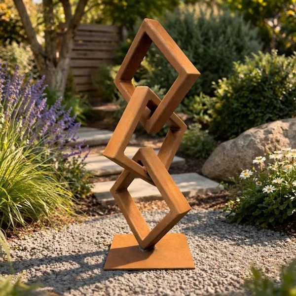 Alternate image for Modern Metal Garden Sculpture | Rusted Steel Outdoor Sculpture | Abstract Yard Art | Contemporary Landscape Decor