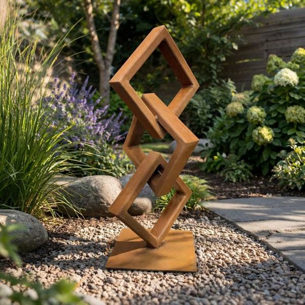 Alternate image for Modern Metal Garden Sculpture | Rusted Steel Outdoor Sculpture | Abstract Yard Art | Contemporary Landscape Decor
