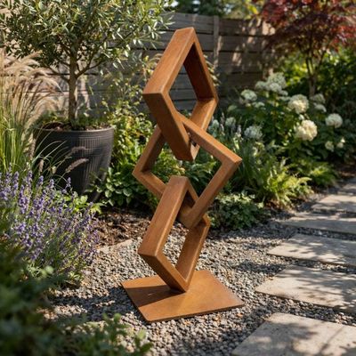 Alternate image for Modern Metal Garden Sculpture | Rusted Steel Outdoor Sculpture | Abstract Yard Art | Contemporary Landscape Decor