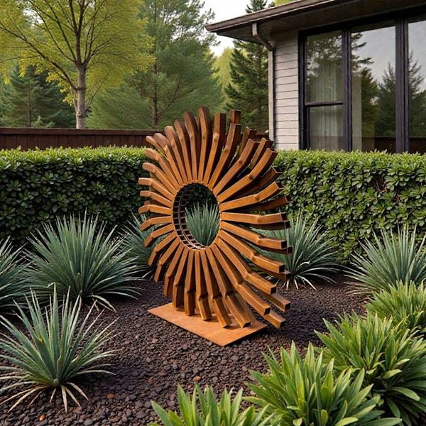 Alternate image for Large Rusted Metal Garden Sculpture | Modern Steel Outdoor Sculpture | Abstract Yard Art | Contemporary Landscape Decor