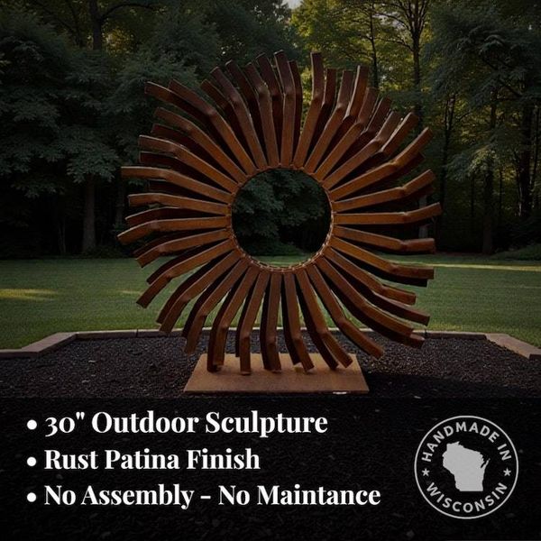 Alternate image for Large Rusted Metal Garden Sculpture | Modern Steel Outdoor Sculpture | Abstract Yard Art | Contemporary Landscape Decor