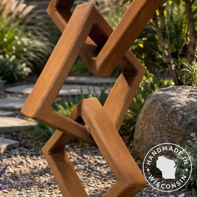 Alternate image for Modern Metal Garden Sculpture | Rusted Steel Outdoor Sculpture | Abstract Yard Art | Contemporary Landscape Decor
