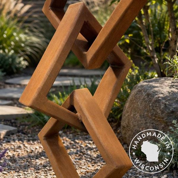 Alternate image for Modern Metal Garden Sculpture | Rusted Steel Outdoor Sculpture | Abstract Yard Art | Contemporary Landscape Decor