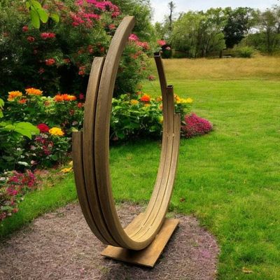 Alternate image for Modern Outdoor Metal Sculpture - Rusted Steel Garden Art - Large Curved Circle Yard Decor - Weathered Steel Statement Piece for Landscaping