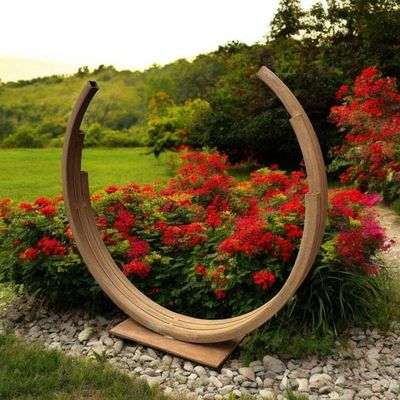 Alternate image for Modern Outdoor Metal Sculpture - Rusted Steel Garden Art - Large Curved Circle Yard Decor - Weathered Steel Statement Piece for Landscaping