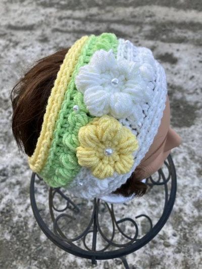 Alternate image for Woman’s Ear Warmer & Fingerless Gloves Set Green Yellow and White