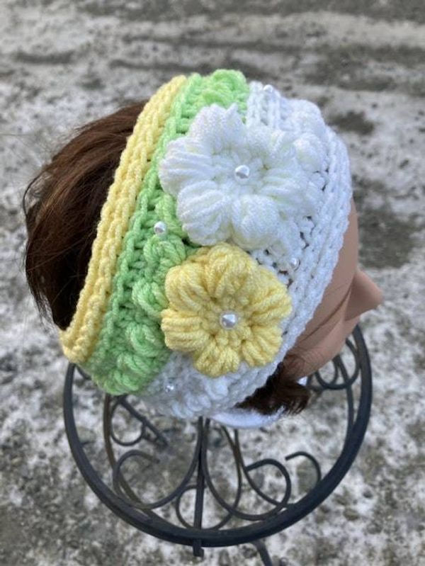 Alternate image for Woman’s Ear Warmer & Fingerless Gloves Set Green Yellow and White