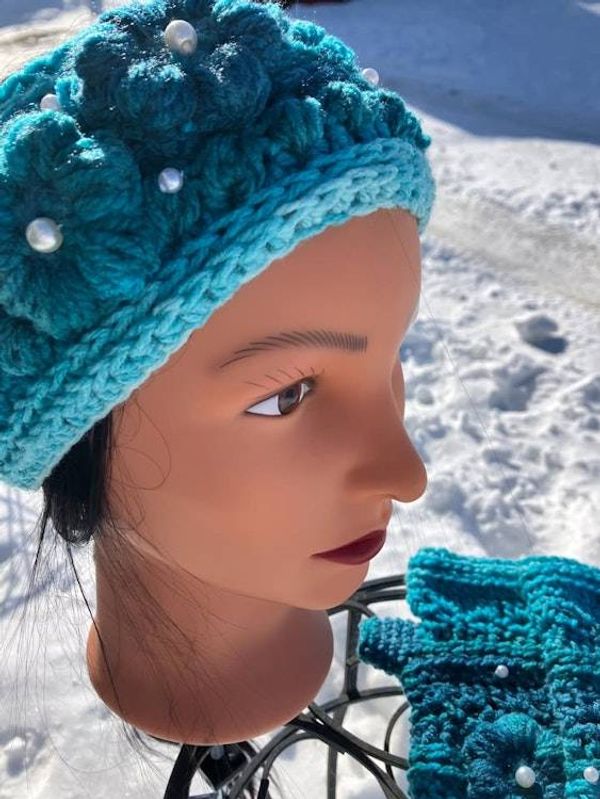 Alternate image for Woman’s Ear Warmer Headband & Fingerless Gloves Set Turquoise and Teal