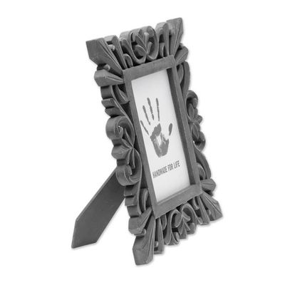 Alternate image for Dark Grey Distressed Hand Carved Mango Wood Photo Frame 5x7 Treasured Memories