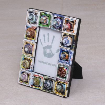 Alternate image for Artisan Crafted 3x5 Recycled Paper Frame Geometric Motifs Hexagonal Squares