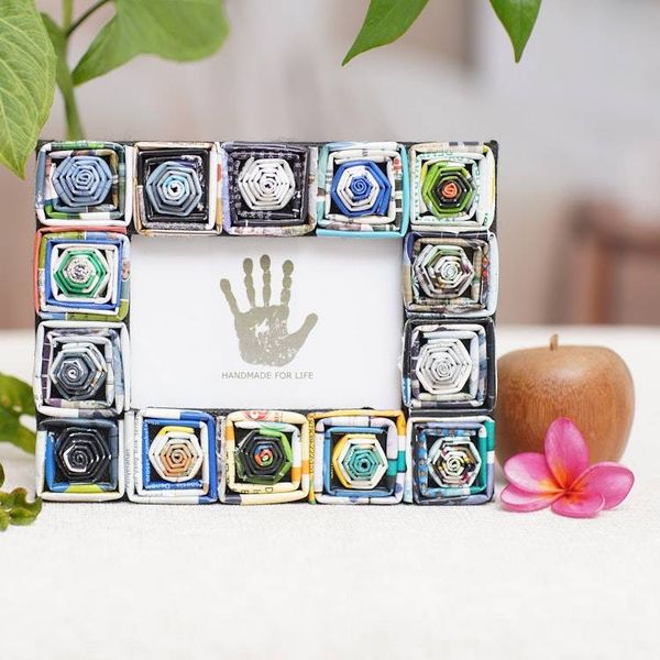 Alternate image for Artisan Crafted 3x5 Recycled Paper Frame Geometric Motifs Hexagonal Squares