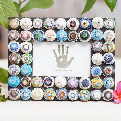 Primary image for 3x5 Recycled Paper Photo Frame with Circle Motifs Colorful Shrines