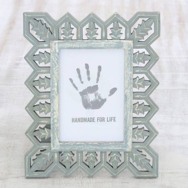Alternate image for Light Grey Distressed Hand Carved Mango Wood Photo Frame 5x7 Garden Gate