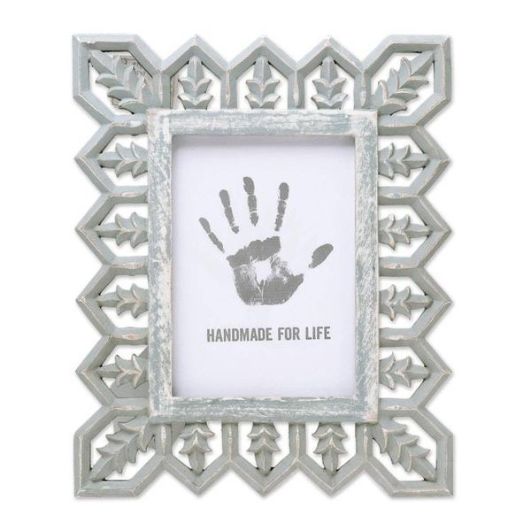 Alternate image for Light Grey Distressed Hand Carved Mango Wood Photo Frame 5x7 Garden Gate