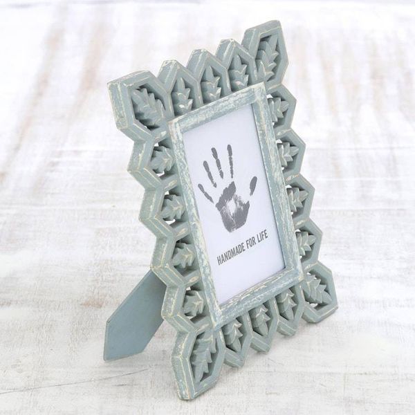 Alternate image for Light Grey Distressed Hand Carved Mango Wood Photo Frame 5x7 Garden Gate