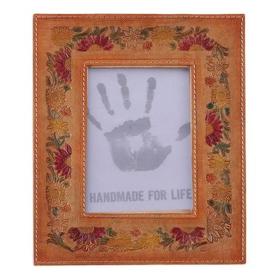 Alternate image for Embossed Floral Crimson and Orange Leather Photo Frame 4x6 Floral Memory