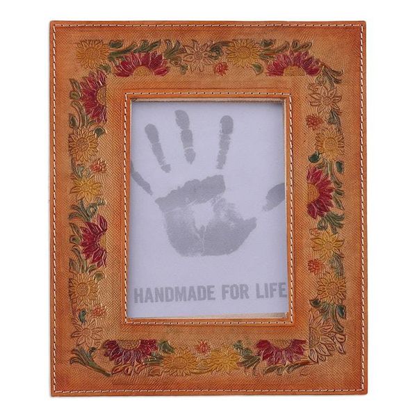 Alternate image for Embossed Floral Crimson and Orange Leather Photo Frame 4x6 Floral Memory