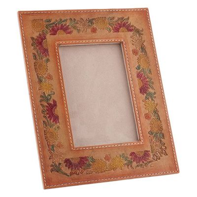 Alternate image for Embossed Floral Crimson and Orange Leather Photo Frame 4x6 Floral Memory