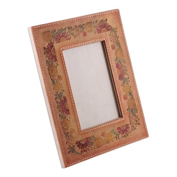 Alternate image for Embossed Floral Crimson and Orange Leather Photo Frame 4x6 Floral Memory