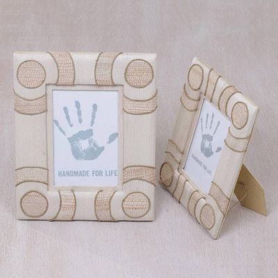 Alternate image for 4x6 and 3x5 Natural Fiber Indonesian Photo Frames in Beige Circle of Memories in Beige