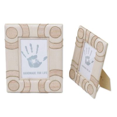 Alternate image for 4x6 and 3x5 Natural Fiber Indonesian Photo Frames in Beige Circle of Memories in Beige