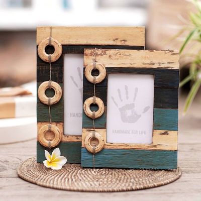 Alternate image for 4x6 and 3x5 Albesia Wood Indonesian Nautical Photo Frames Floating Memories