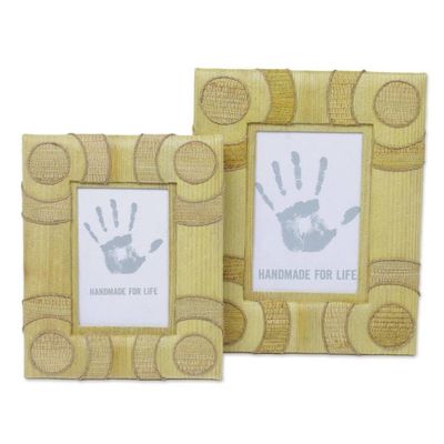 Alternate image for 4x6 and 3x5 Natural Fiber Indonesian Photo Frames in Yellow Circle of Memories in Yellow