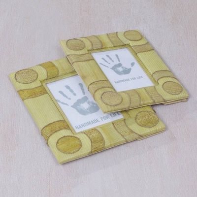 Alternate image for 4x6 and 3x5 Natural Fiber Indonesian Photo Frames in Yellow Circle of Memories in Yellow