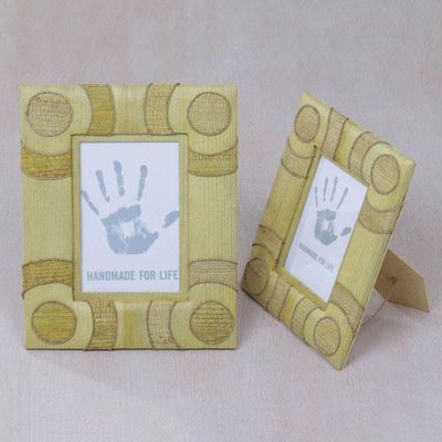 Alternate image for 4x6 and 3x5 Natural Fiber Indonesian Photo Frames in Yellow Circle of Memories in Yellow
