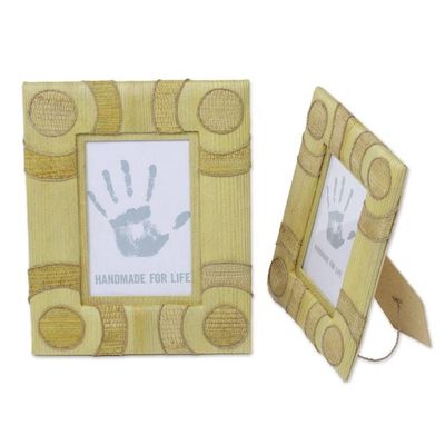 Alternate image for 4x6 and 3x5 Natural Fiber Indonesian Photo Frames in Yellow Circle of Memories in Yellow
