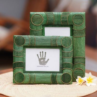 Alternate image for 4x6 and 3x5 Natural Fiber Indonesian Photo Frames in Green Circle of Memories in Green