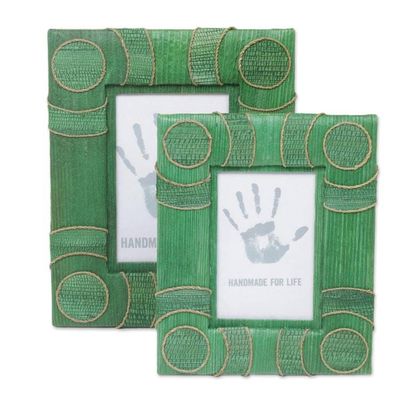 Alternate image for 4x6 and 3x5 Natural Fiber Indonesian Photo Frames in Green Circle of Memories in Green
