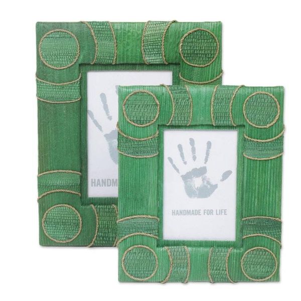 Alternate image for 4x6 and 3x5 Natural Fiber Indonesian Photo Frames in Green Circle of Memories in Green