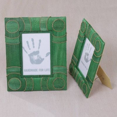Alternate image for 4x6 and 3x5 Natural Fiber Indonesian Photo Frames in Green Circle of Memories in Green