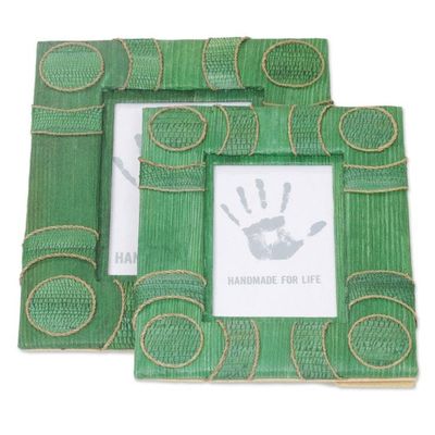 Alternate image for 4x6 and 3x5 Natural Fiber Indonesian Photo Frames in Green Circle of Memories in Green
