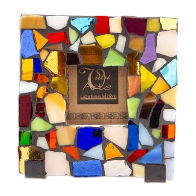Alternate image for Handcrafted Stained Glass Photo Frame 2x2 Mexican Kaleidoscope