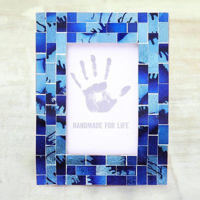 Primary image for Blue and Aqua Glass Mosaic Photo Frame 4x6 Sapphire Beach